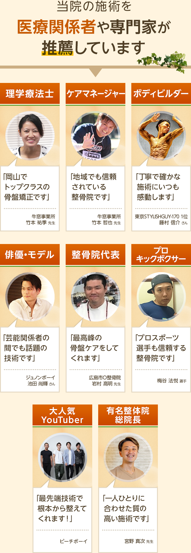 当院の施術を医療関係者や専門家が推薦しています